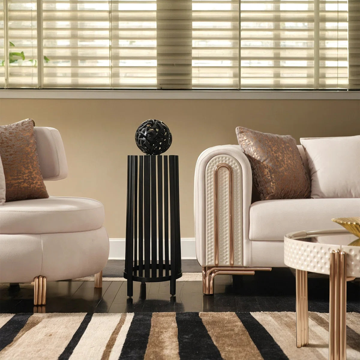 Luxury Sofa Sets: 5-Piece Cream Velvet Sofa Set with Rose Gold Legs & Coffee Table