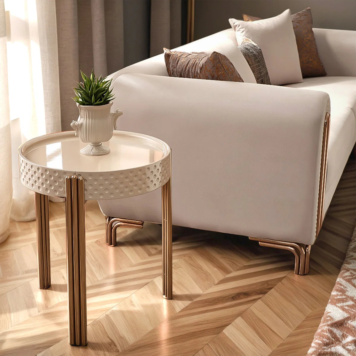 Luxury Sofa Sets: 5-Piece Cream Velvet Sofa Set with Rose Gold Legs & Coffee Table