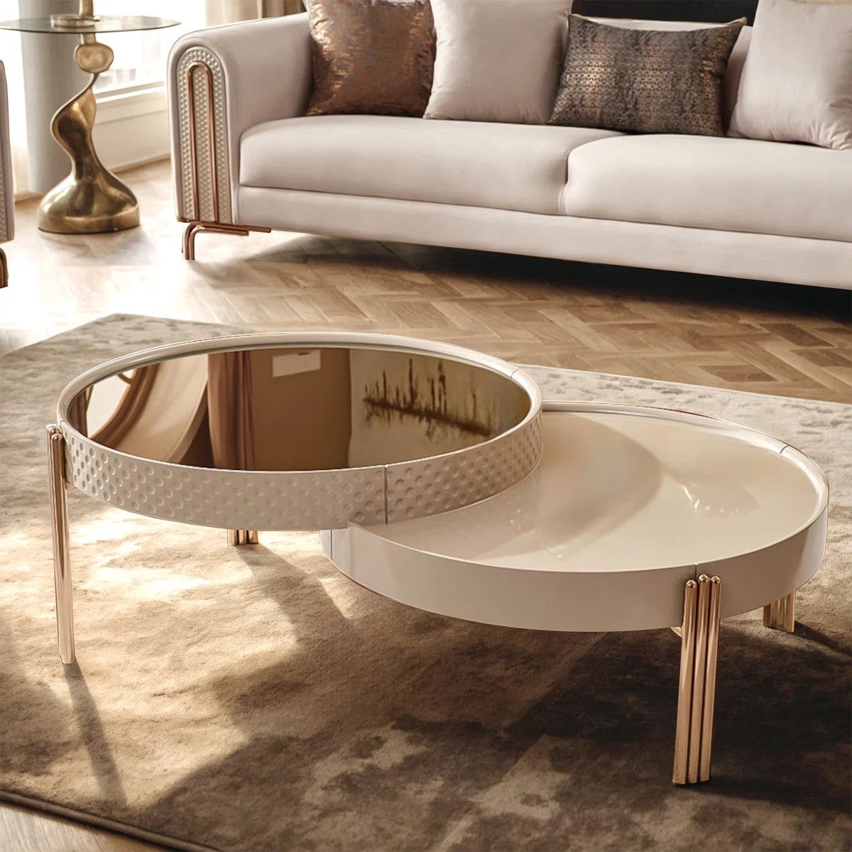 Luxury Sofa Sets: 5-Piece Cream Velvet Sofa Set with Rose Gold Legs & Coffee Table