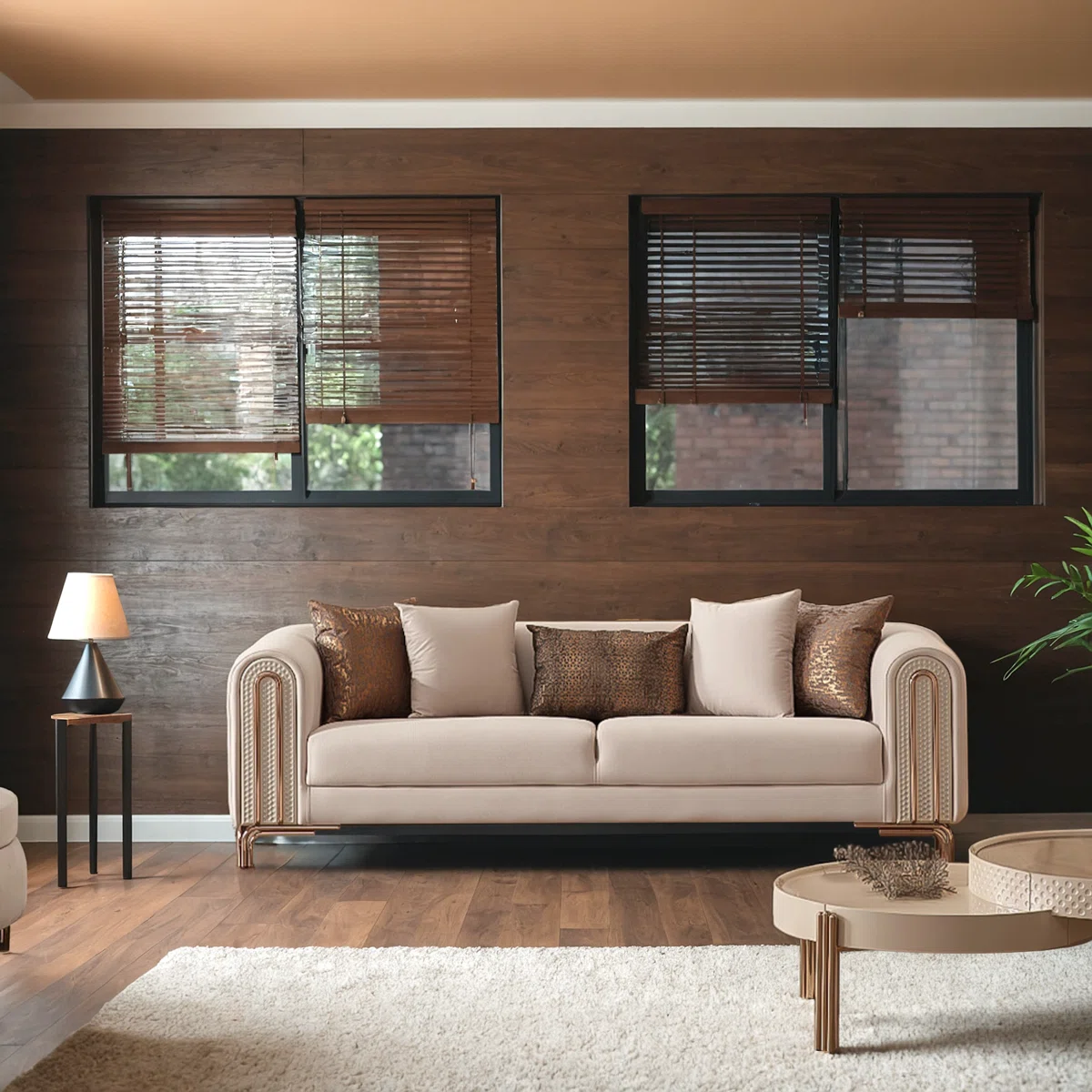 Luxury Sofa Sets: 5-Piece Cream Velvet Sofa Set with Rose Gold Legs & Coffee Table