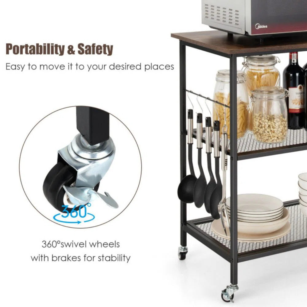 Microwave Stands: Kitchen Cart – Rolling Microwave Stand with Storage Drawers & Shelves