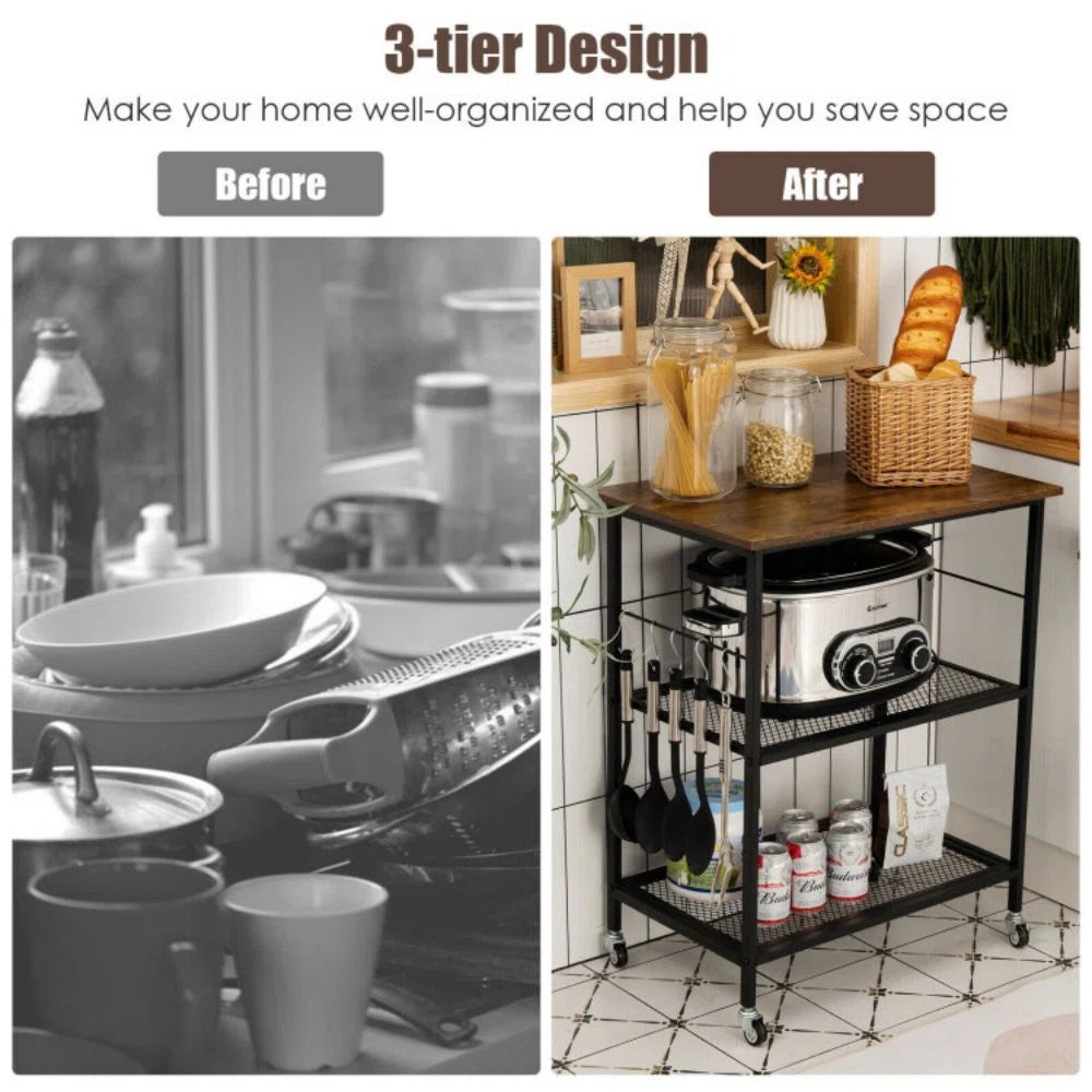 Microwave Stands: Kitchen Cart – Rolling Microwave Stand with Storage Drawers & Shelves