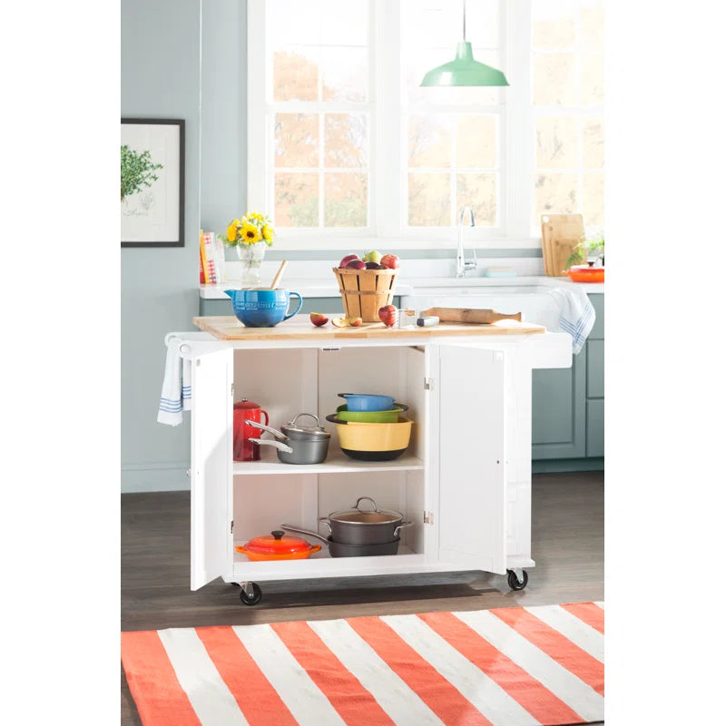 Kitchen Island Table: 53.75'' Wide Mobile Cart with Storage Drawers & Locking Wheels