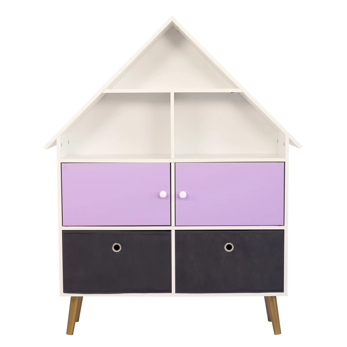 Kids Toy Storage Unit – Harper Orchard Dollhouse Bookcase with Bins in Purple & White
