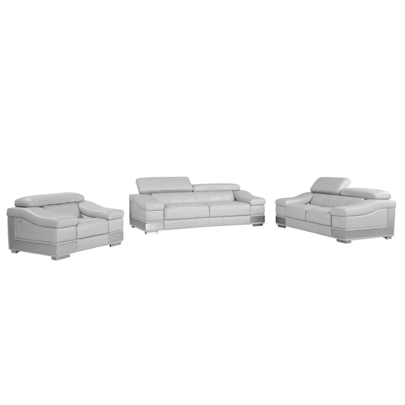 Luxury Sofa Sets: Hawkesbury Common 3-Piece Top Grain Italian Leather Sofa Set with Adjustable Headrests