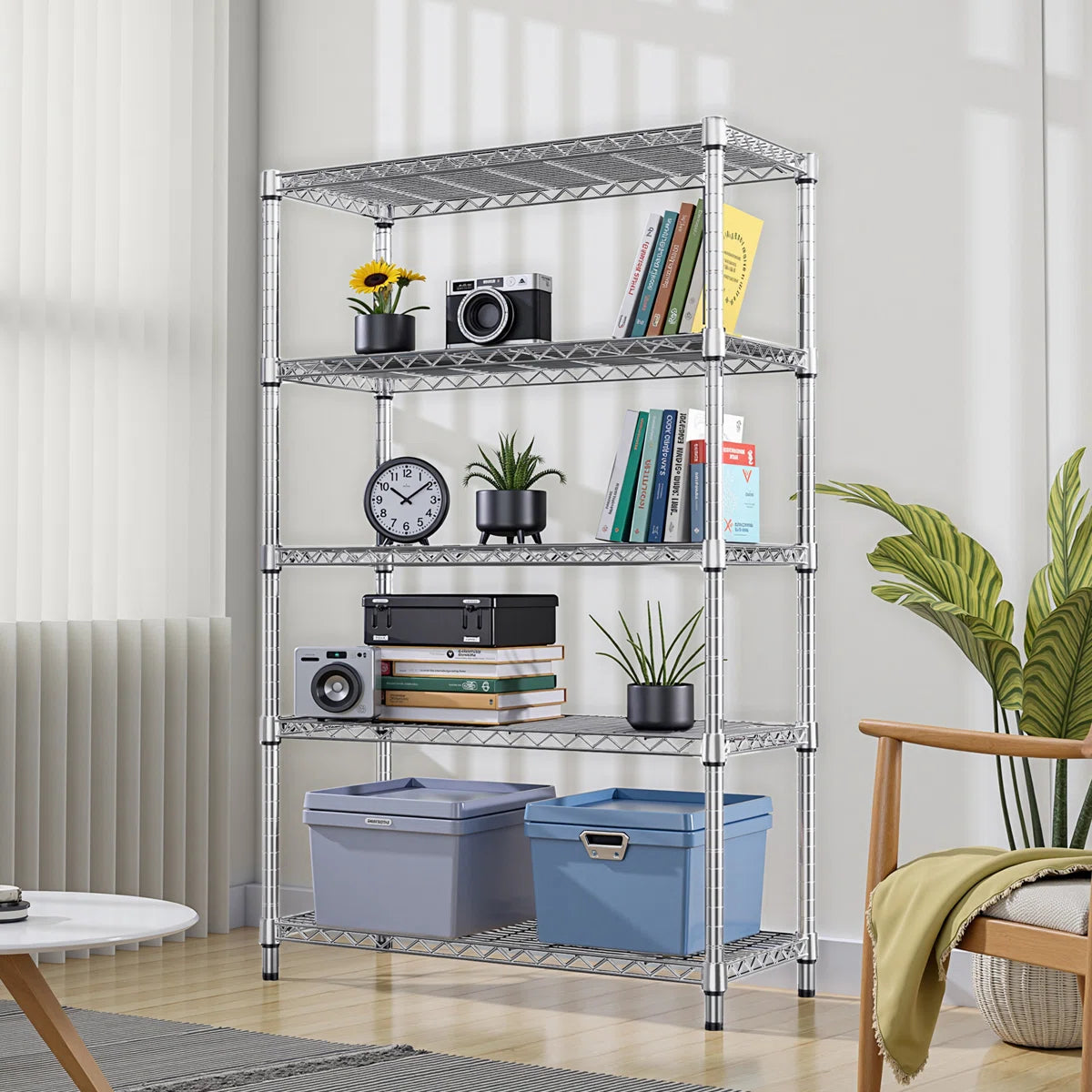Kitchen Racks: 5-Tier sturdy steel storage shelving unit with movable shelves