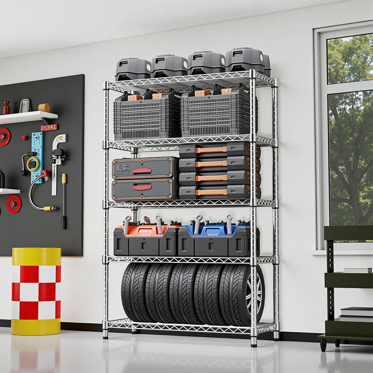 Kitchen Racks: 5-Tier sturdy steel storage shelving unit with movable shelves