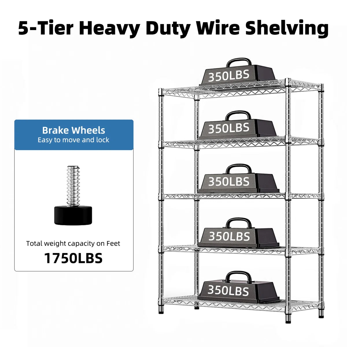 Kitchen Racks: 5-Tier sturdy steel storage shelving unit with movable shelves