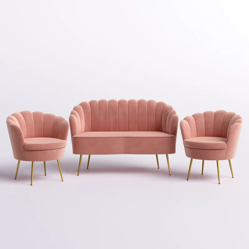 Luxury Sofa Sets: Pink Velvet 3-Piece Glam Barrel Living Room Set with Gold Legs
