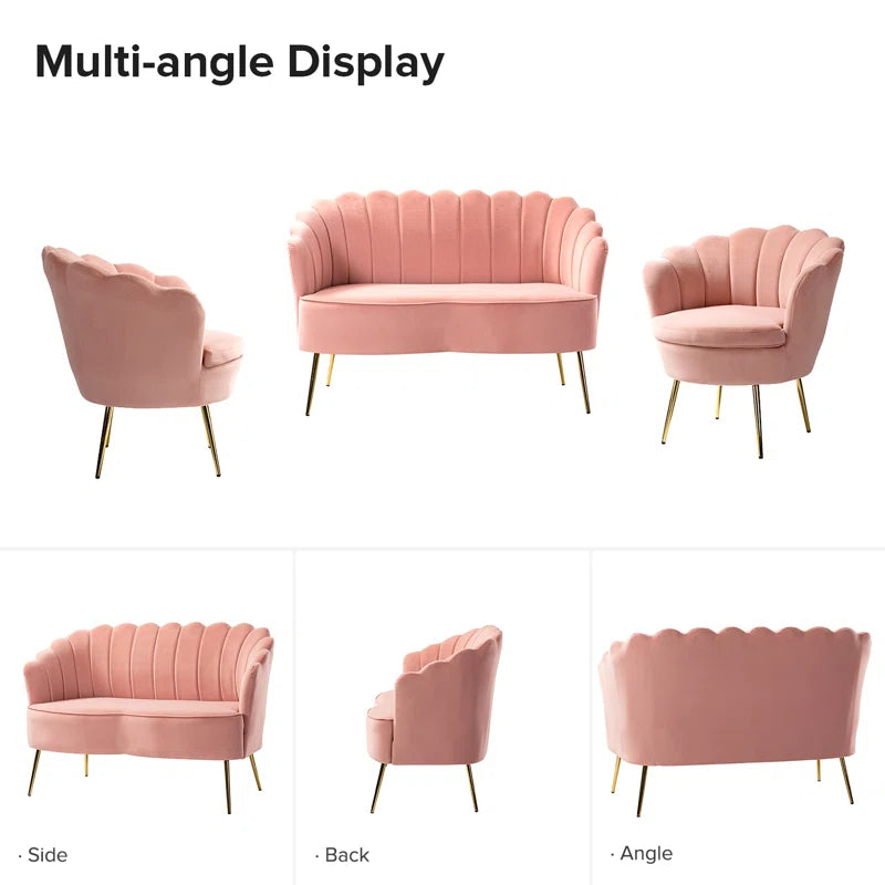 Luxury Sofa Sets: Pink Velvet 3-Piece Glam Barrel Living Room Set with Gold Legs