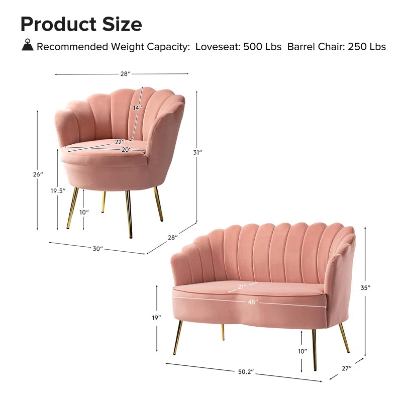Luxury Sofa Sets: Pink Velvet 3-Piece Glam Barrel Living Room Set with Gold Legs