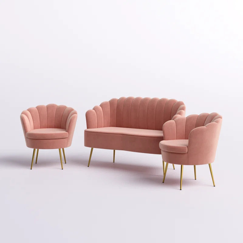 Luxury Sofa Sets: Pink Velvet 3-Piece Glam Barrel Living Room Set with Gold Legs