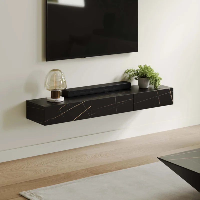 tv panel: Wall Mounted TV Console with Drawers, Solid Wood, Fully Assembled Design