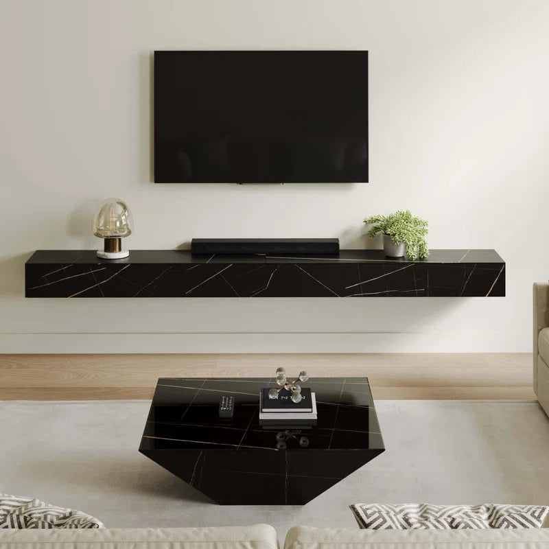 tv panel: Wall Mounted TV Console with Drawers, Solid Wood, Fully Assembled Design