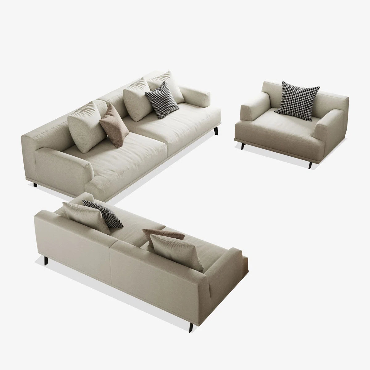 Luxury Sofa Sets: Off-White Linen Modular Sofa Set with Chaise, 3 Sofas & Loveseat