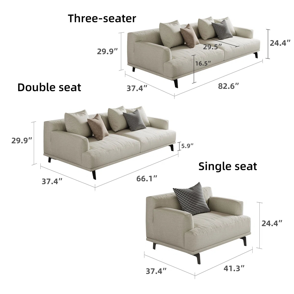 Luxury Sofa Sets: Off-White Linen Modular Sofa Set with Chaise, 3 Sofas & Loveseat