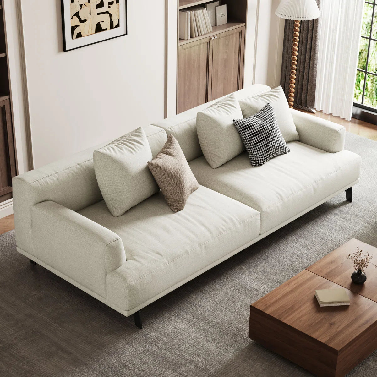 Luxury Sofa Sets: Off-White Linen Modular Sofa Set with Chaise, 3 Sofas & Loveseat