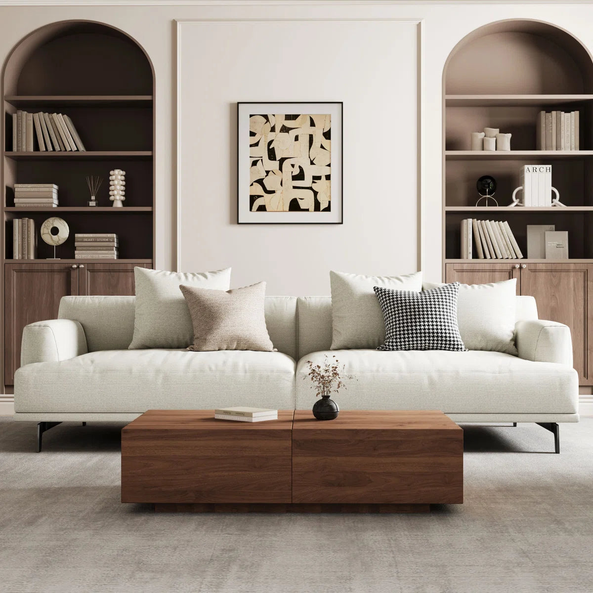 Luxury Sofa Sets: Off-White Linen Modular Sofa Set with Chaise, 3 Sofas & Loveseat