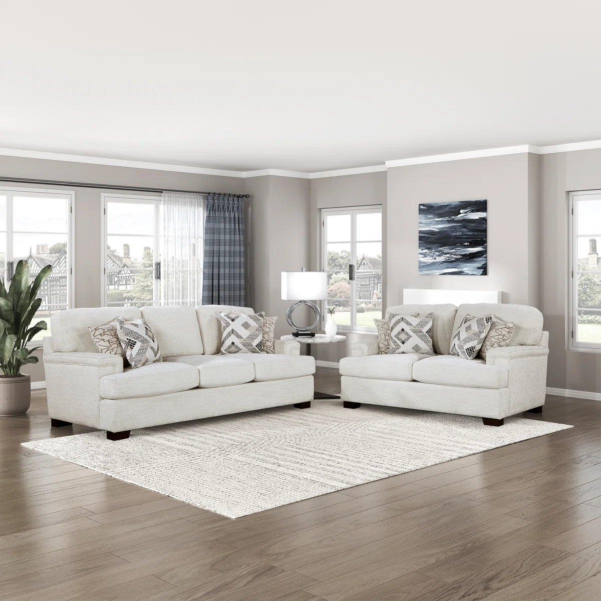 7 Seater Sofa Set: Modern Arms Chenille 2-Piece Living Room Sets