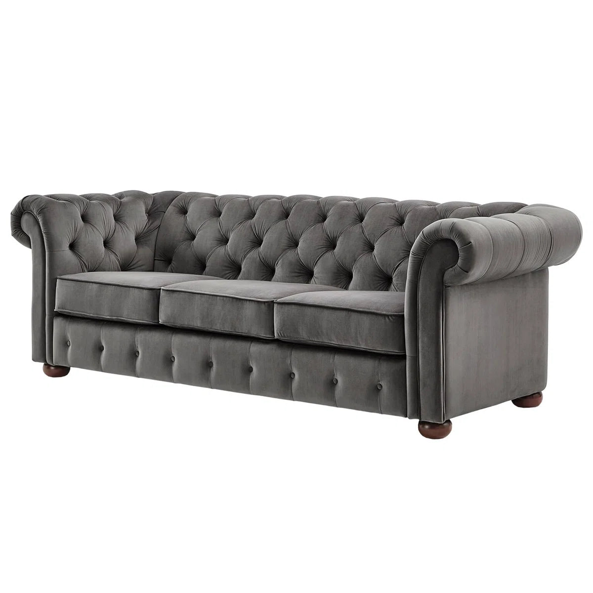Luxury Sofa Sets: Velvet Tufted Sofa & Loveseat Set with Rolled Arms – Dark Grey