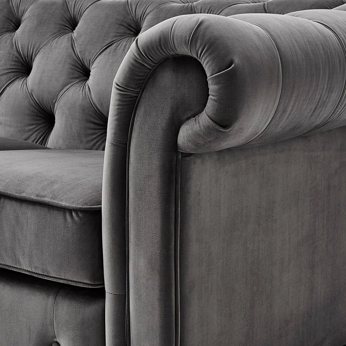 Luxury Sofa Sets: Velvet Tufted Sofa & Loveseat Set with Rolled Arms – Dark Grey