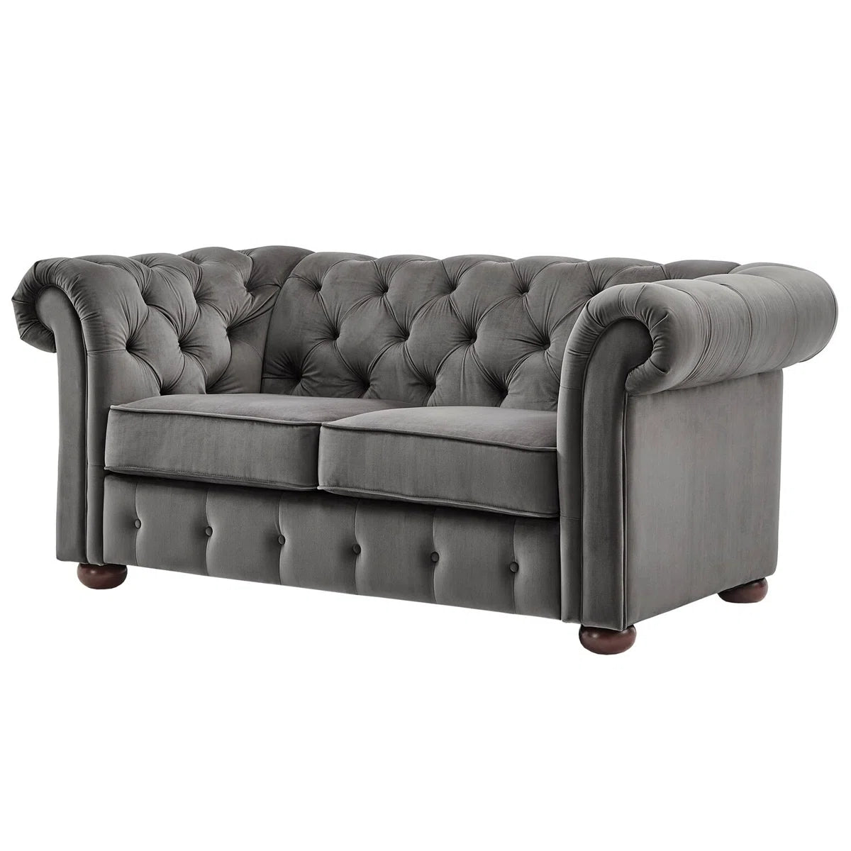 Luxury Sofa Sets: Velvet Tufted Sofa & Loveseat Set with Rolled Arms – Dark Grey