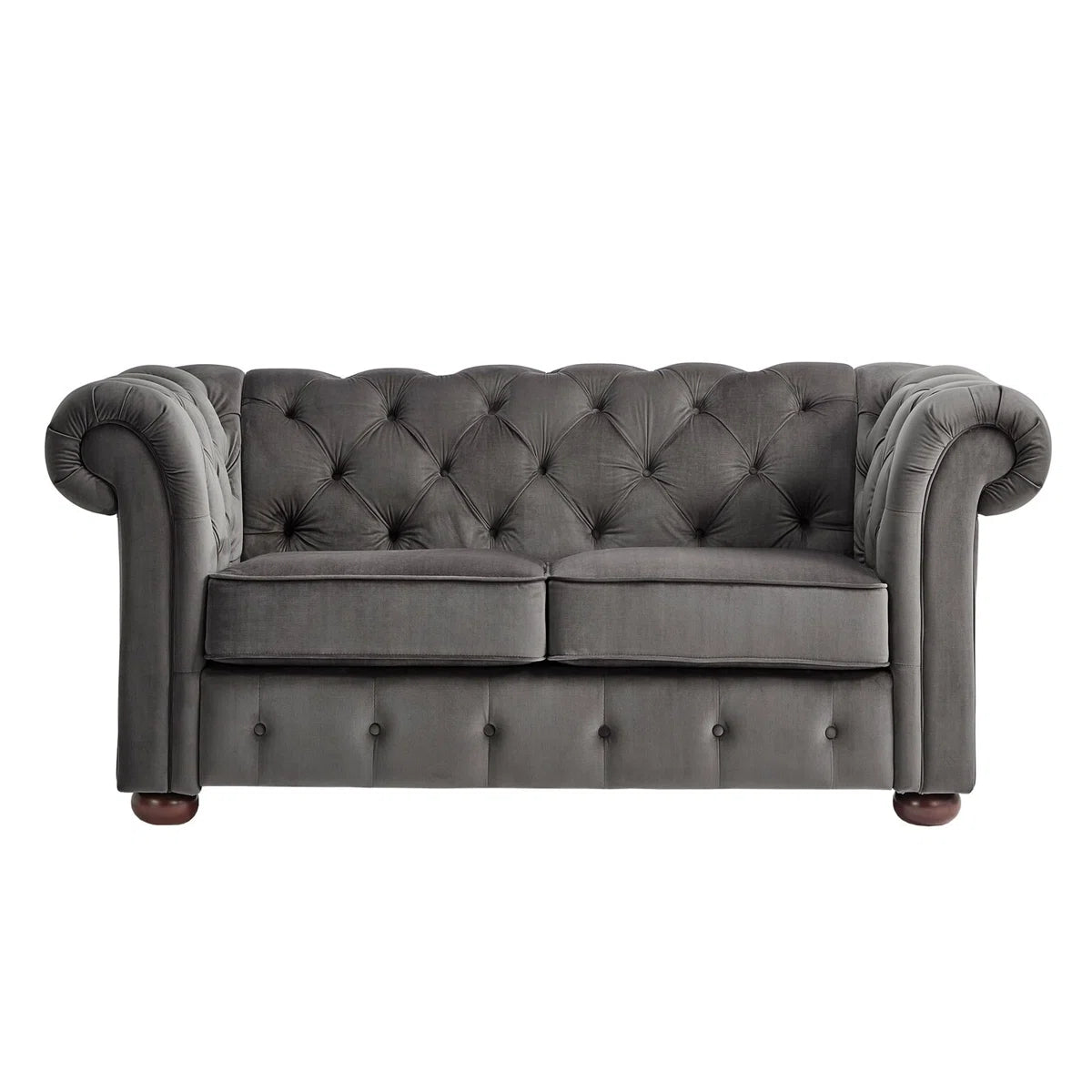 Luxury Sofa Sets: Velvet Tufted Sofa & Loveseat Set with Rolled Arms – Dark Grey