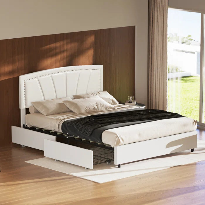 Hydraulic Bed: Faux Leather Storage Bed Queen Size