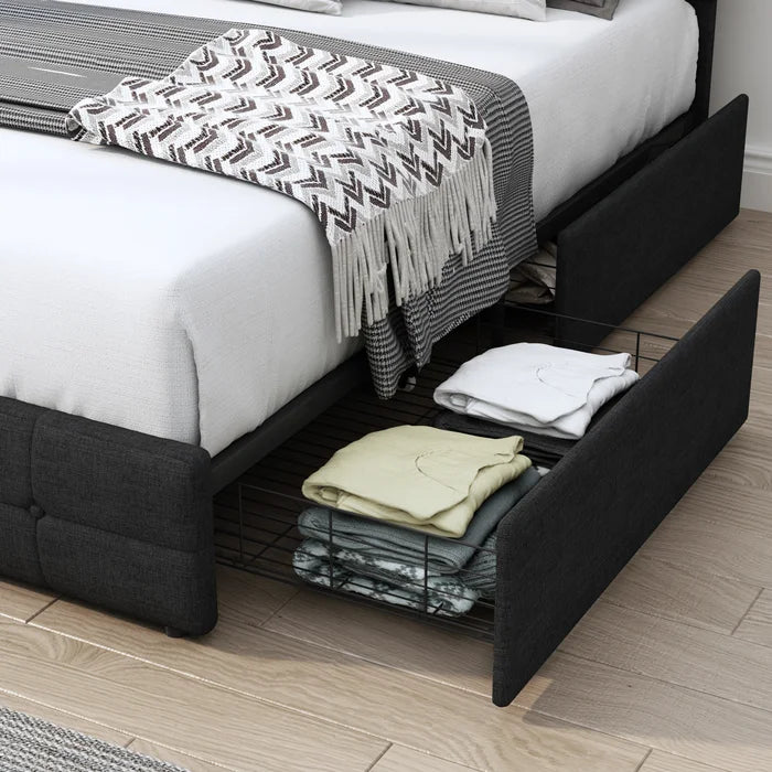 Hydraulic Bed Kendal Tufted Upholstered Storage Platform Bed with Adjustable Headboard