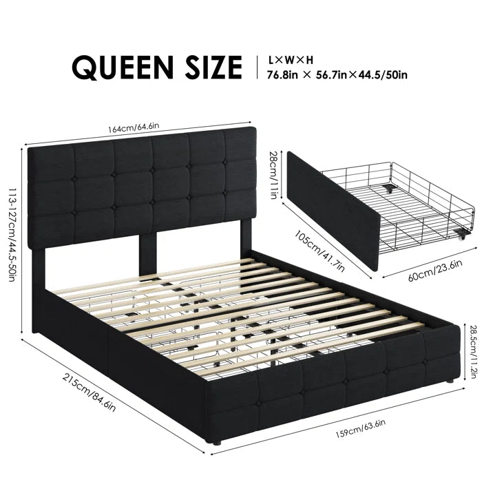 Hydraulic Bed Kendal Tufted Upholstered Storage Platform Bed with Adjustable Headboard
