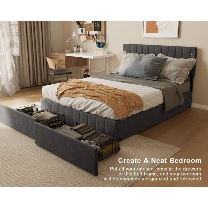 Hydraulic Bed: Montijo Upholstered Bed Frame with Storage Drawers