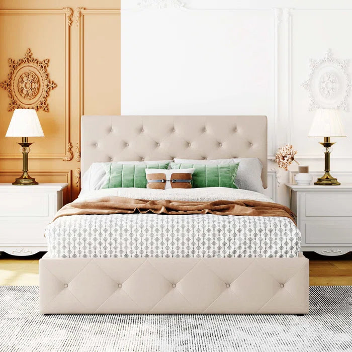 Hydraulic Bed: Upholstered Platform bed with a Hydraulic Storage System