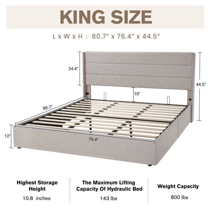 Hydraulic Bed: Verdugo Hydraulic Lift Up Storage Upholstered Platform Bed