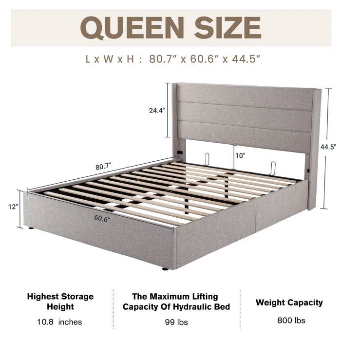 Hydraulic Bed: Verdugo Hydraulic Lift Up Storage Upholstered Platform Bed