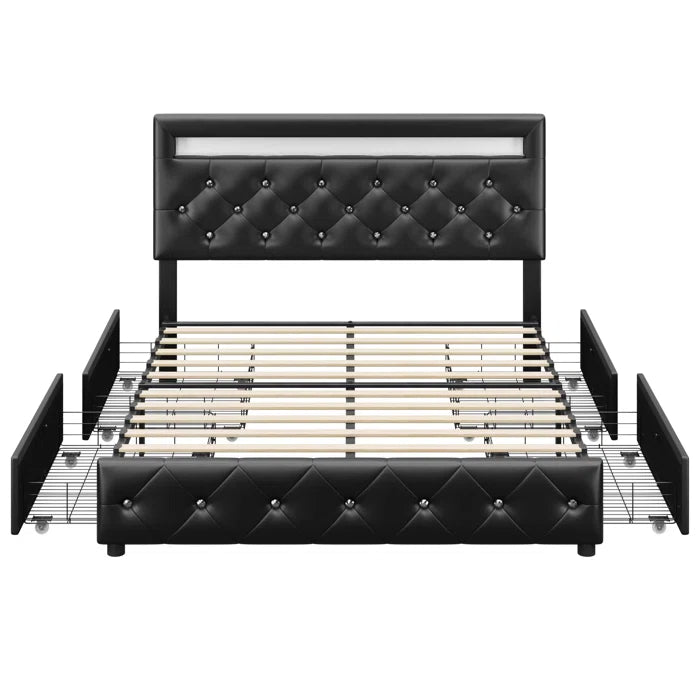Hydrualic Bed: Atrayu Upholstered Lighted Headboard Platform Storage Bed