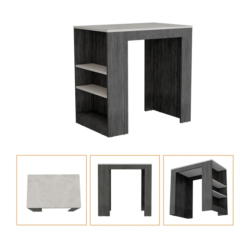 Kitchen Island Table: Rustic Handcrafted Mountain Peaks Kitchen Cart with Shelves