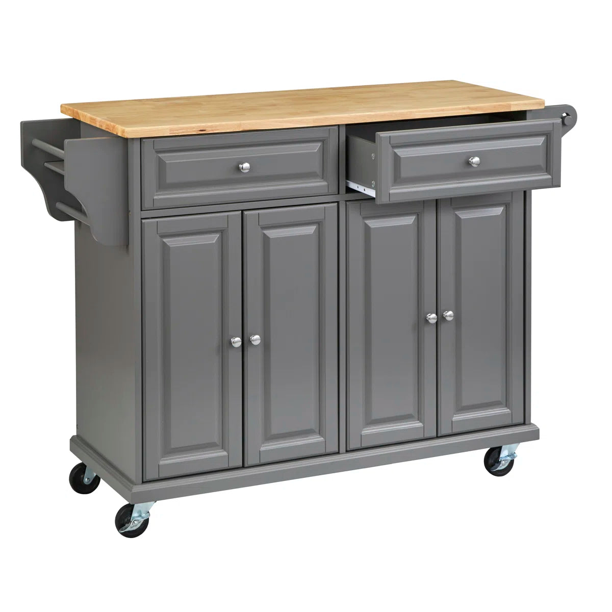 Kitchen Island Table with Solid Wood Countertop, Storage Cabinets & Casters – 52-Inch Classic Design