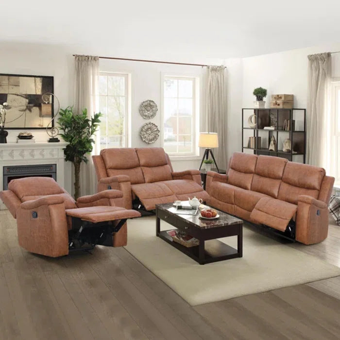 7 seater sofa seat: 3-Piece Vegan Leather Reclining Living Room Set