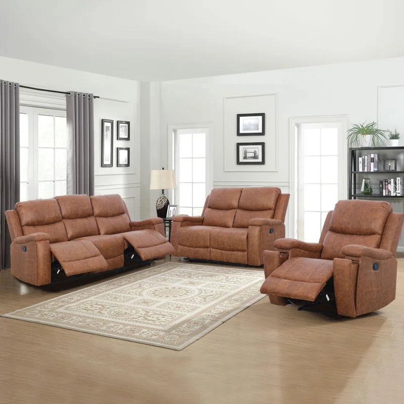 Luxury Sofa Sets: 3-Piece Faux Leather Reclining Sofa Set with Cup Holders