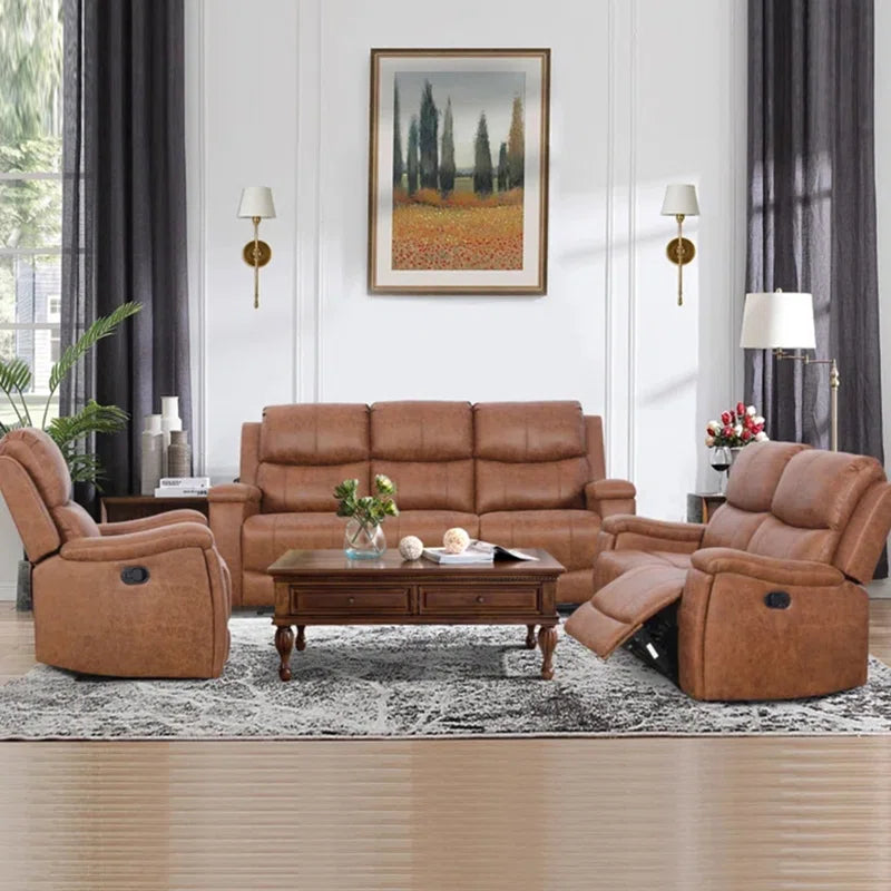 Luxury Sofa Sets: 3-Piece Faux Leather Reclining Sofa Set with Cup Holders