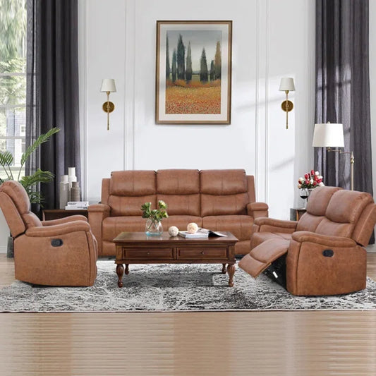 Luxury Sofa Sets: 3-Piece Faux Leather Reclining Sofa Set with Cup Holders
