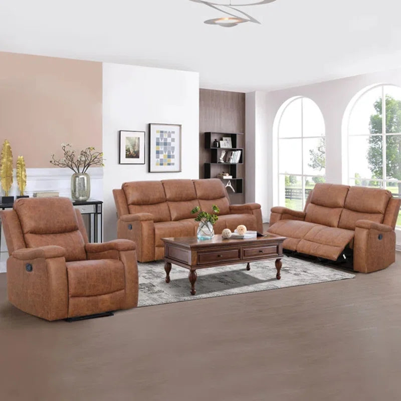 Luxury Sofa Sets: 3-Piece Faux Leather Reclining Sofa Set with Cup Holders