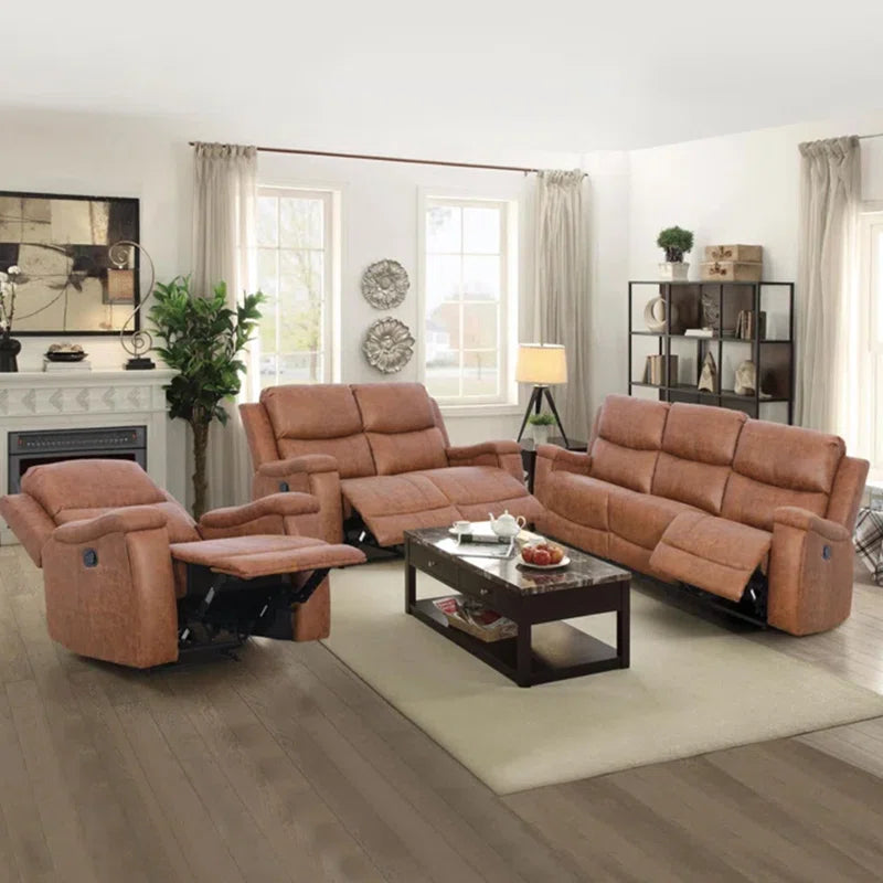 Luxury Sofa Sets: 3-Piece Faux Leather Reclining Sofa Set with Cup Holders