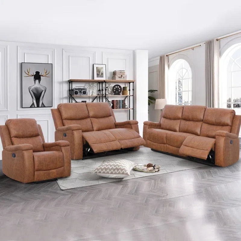 Luxury Sofa Sets: 3-Piece Faux Leather Reclining Sofa Set with Cup Holders