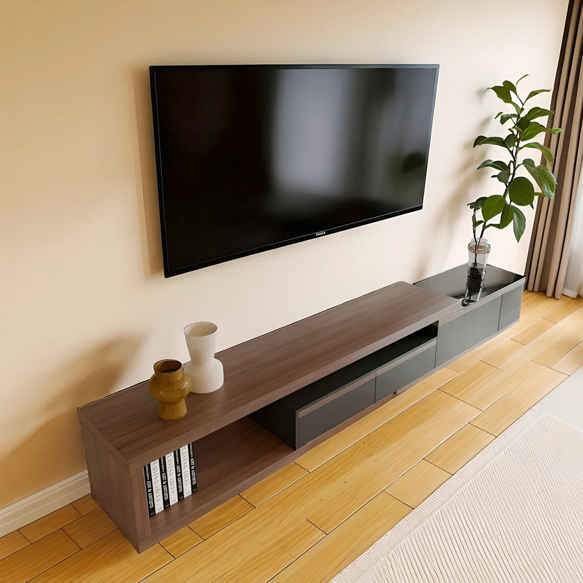 tv panel: 78.74'' Solid Wood Extendable tv panel with 2 Drawers and Storage Space