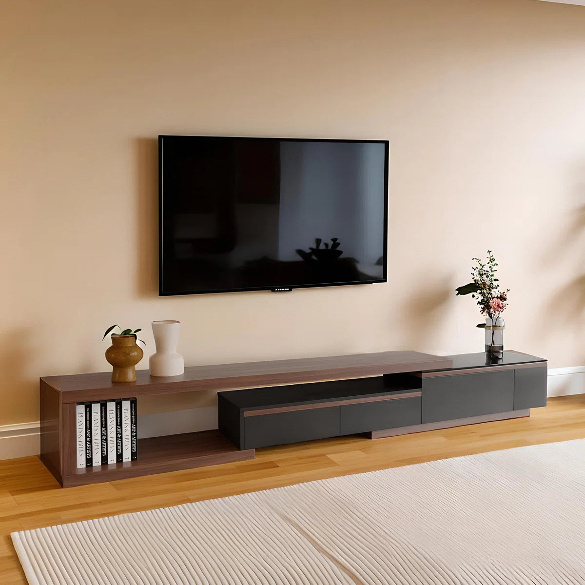 tv panel: 78.74'' Solid Wood Extendable tv panel with 2 Drawers and Storage Space