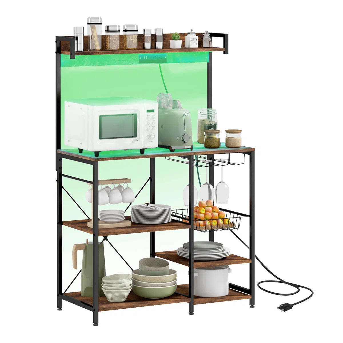 Kitchen Racks: Industrial Baker's Rack with LED Lighting, Power Outlet, and Kitchen Storage