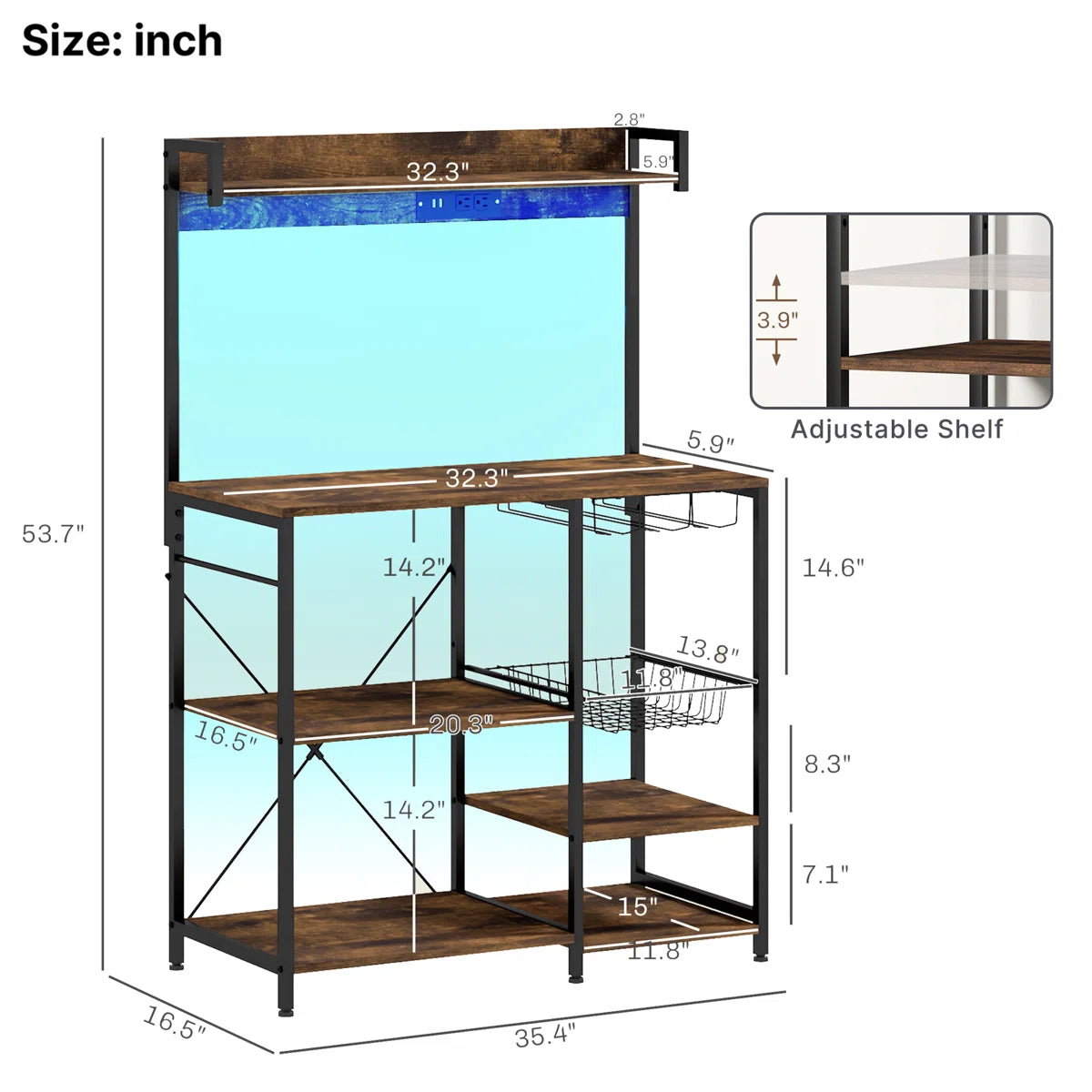 Kitchen Racks: Industrial Baker's Rack with LED Lighting, Power Outlet, and Kitchen Storage