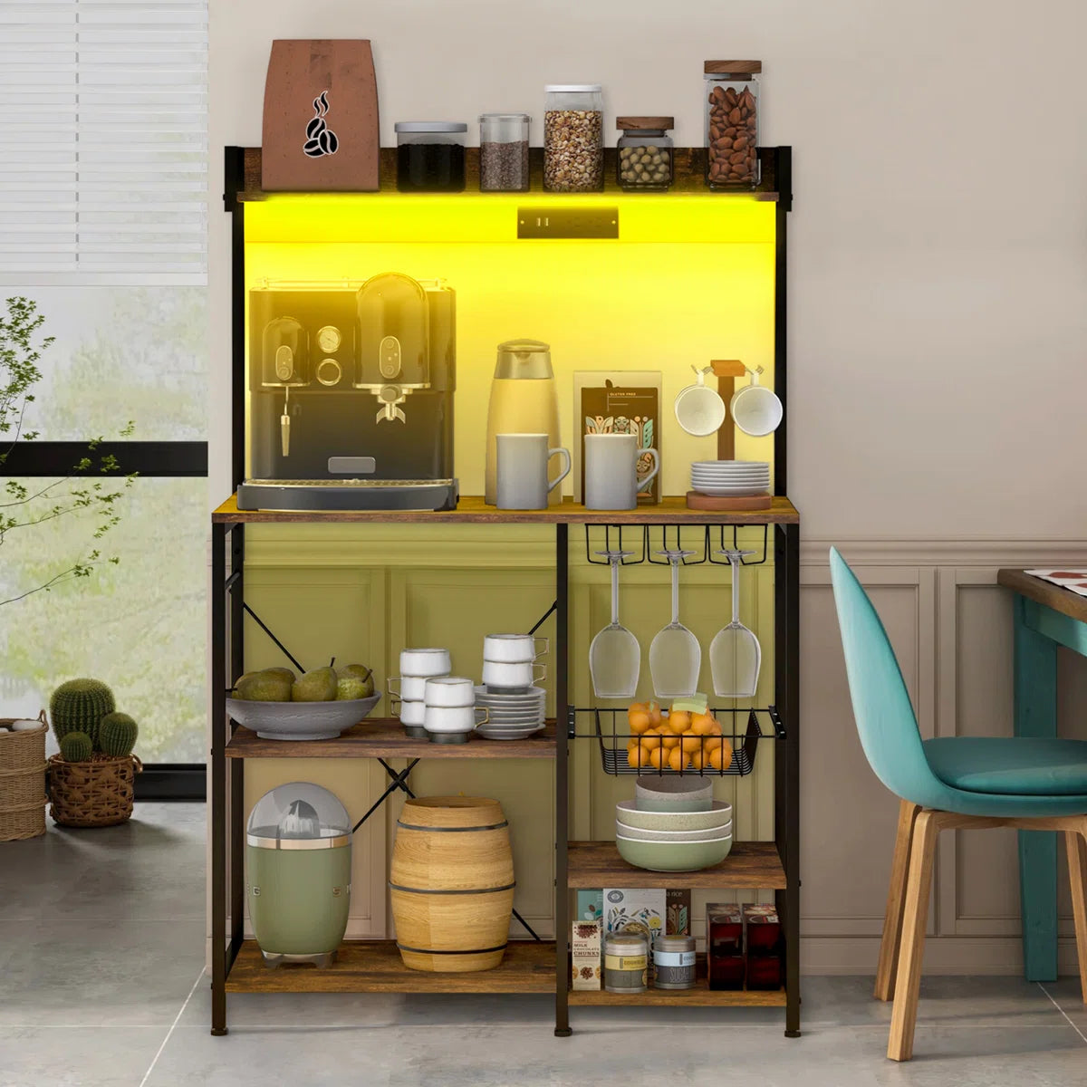 Kitchen Racks: Industrial Baker's Rack with LED Lighting, Power Outlet, and Kitchen Storage