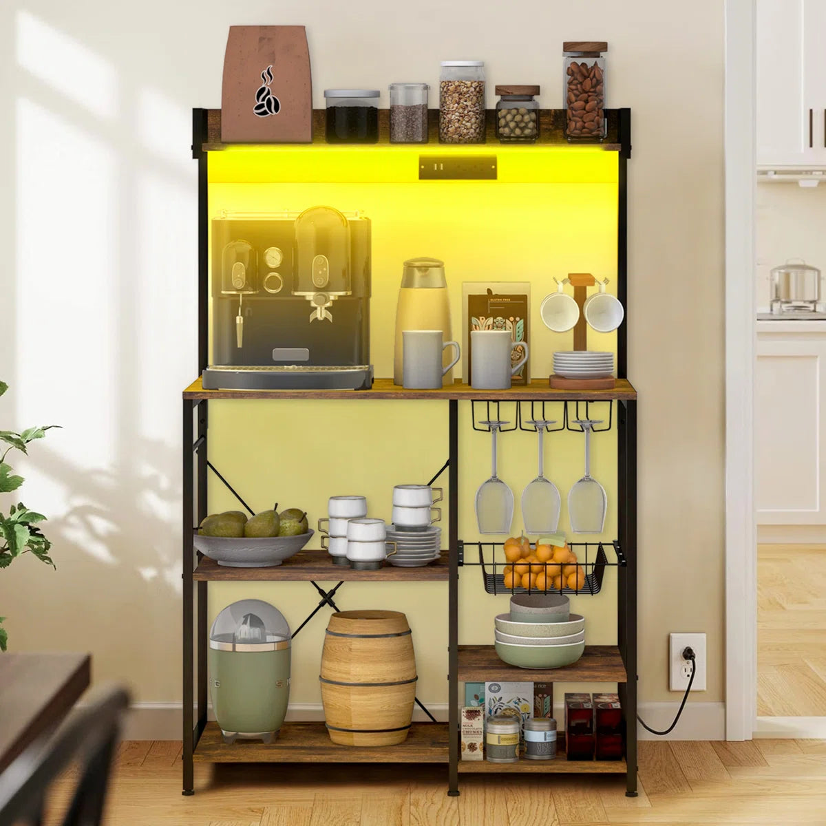 Kitchen Racks: Industrial Baker's Rack with LED Lighting, Power Outlet, and Kitchen Storage